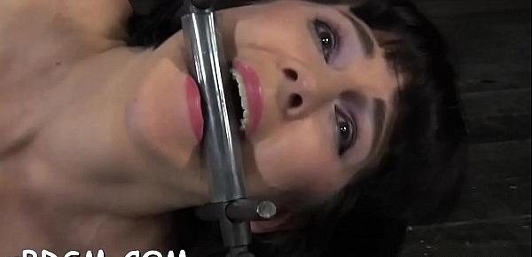  Gagged and bound up serf is being pleasured with vibrator